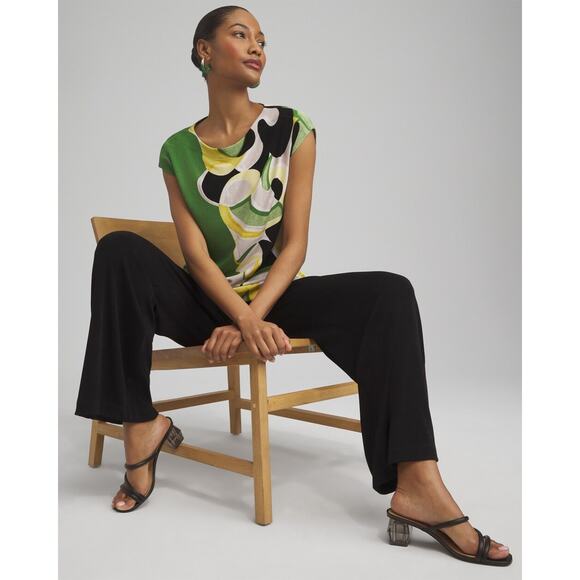 CHICOS Travelers Placed Floral Cap Sleeve Tunic Abstract Top Blouse in Size S - Picture 2 of 6